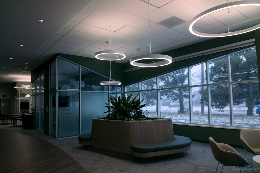 Welcoming reception area with soft seating and plants